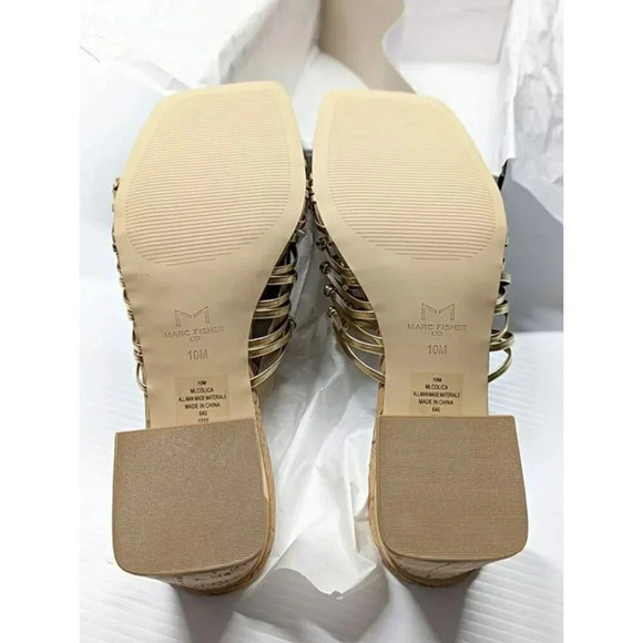 Marc Fisher Women's Colica Leather Knotted Heel Sandals Gold Size 10 MSRP $120 - Picture 8 of 9